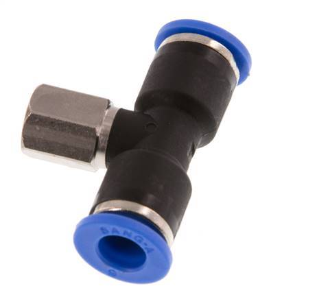6mm x M 5 Inline Tee Push-in Fitting with Female Threads Brass/PA 66 NBR Rotatable [2 Pieces]