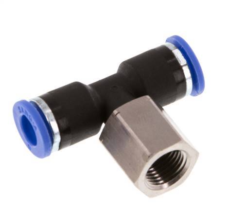 6mm x G1/8'' Inline Tee Push-in Fitting with Female Threads Brass/PA 66 NBR Rotatable [2 Pieces]