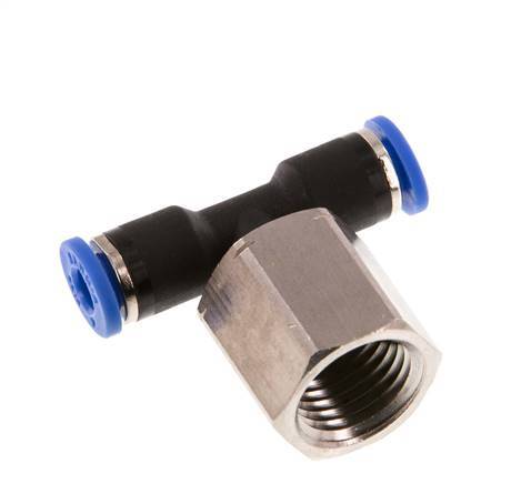 4mm x G1/4'' Inline Tee Push-in Fitting with Female Threads Brass/PA 66 NBR Rotatable [2 Pieces]