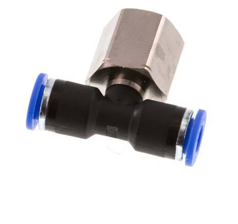 6mm x G1/4'' Inline Tee Push-in Fitting with Female Threads Brass/PA 66 NBR Rotatable [2 Pieces]