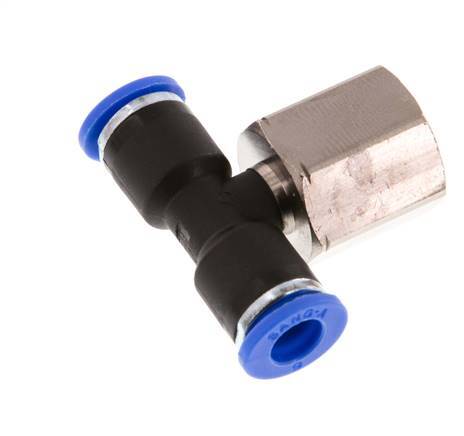 6mm x G1/4'' Inline Tee Push-in Fitting with Female Threads Brass/PA 66 NBR Rotatable [2 Pieces]