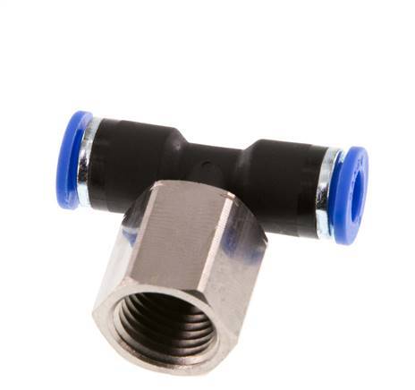 6mm x G1/4'' Inline Tee Push-in Fitting with Female Threads Brass/PA 66 NBR Rotatable [2 Pieces]