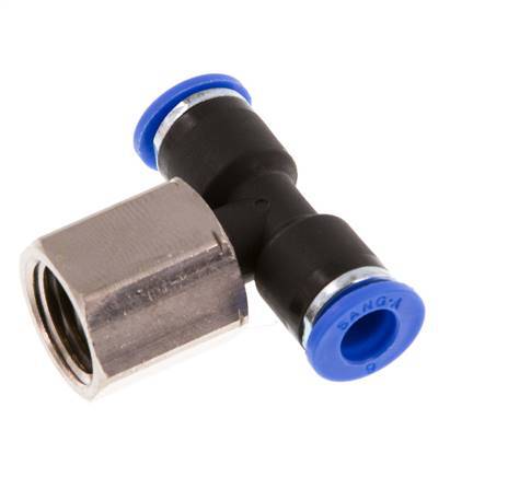 6mm x G1/4'' Inline Tee Push-in Fitting with Female Threads Brass/PA 66 NBR Rotatable [2 Pieces]