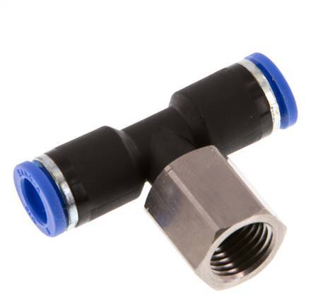 8mm x G1/4'' Inline Tee Push-in Fitting with Female Threads Brass/PA 66 NBR Rotatable [2 Pieces]