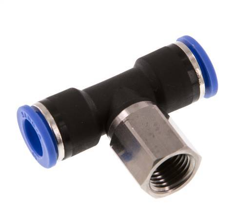 10mm x G1/4'' Inline Tee Push-in Fitting with Female Threads Brass/PA 66 NBR Rotatable