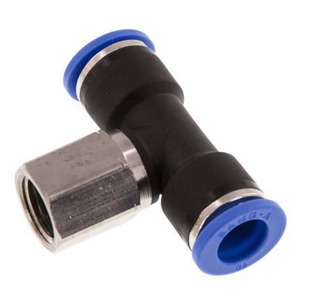 10mm x G1/4'' Inline Tee Push-in Fitting with Female Threads Brass/PA 66 NBR Rotatable