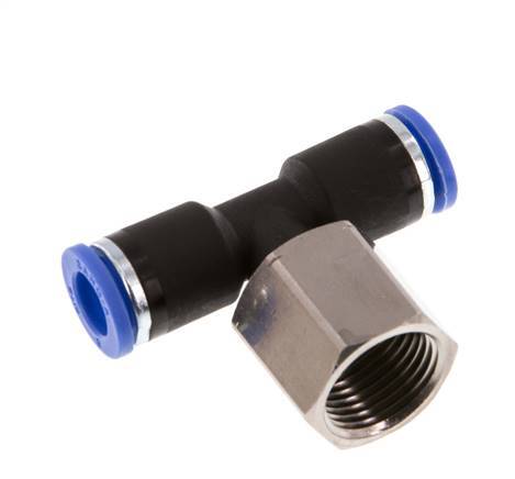 8mm x G3/8'' Inline Tee Push-in Fitting with Female Threads Brass/PA 66 NBR Rotatable [2 Pieces]