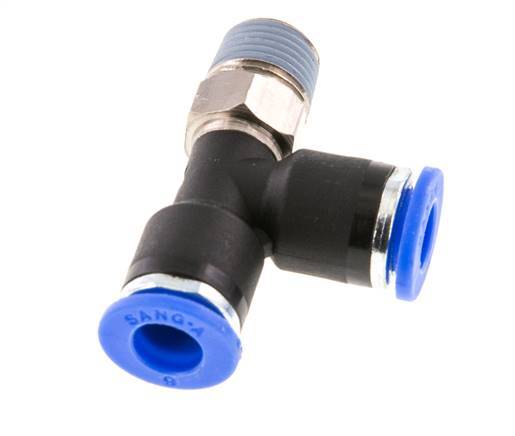 6mm x R1/8'' Right Angle Tee Push-in Fitting with Male Threads Brass/PA 66 NBR Rotatable [2 Pieces]