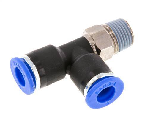 6mm x R1/8'' Right Angle Tee Push-in Fitting with Male Threads Brass/PA 66 NBR Rotatable [2 Pieces]