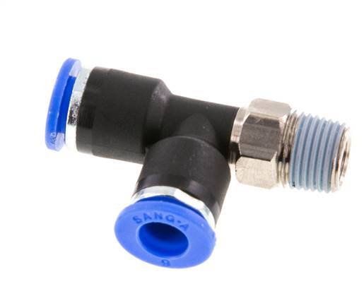 6mm x R1/8'' Right Angle Tee Push-in Fitting with Male Threads Brass/PA 66 NBR Rotatable [2 Pieces]