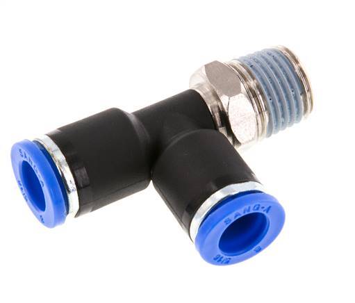 8mm x R1/4'' Right Angle Tee Push-in Fitting with Male Threads Brass/PA 66 NBR Rotatable [2 Pieces]