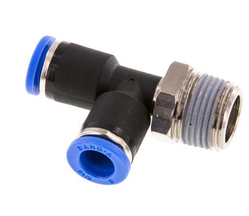 8mm x R3/8'' Right Angle Tee Push-in Fitting with Male Threads Brass/PA 66 NBR Rotatable [2 Pieces]