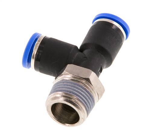 8mm x R3/8'' Right Angle Tee Push-in Fitting with Male Threads Brass/PA 66 NBR Rotatable [2 Pieces]