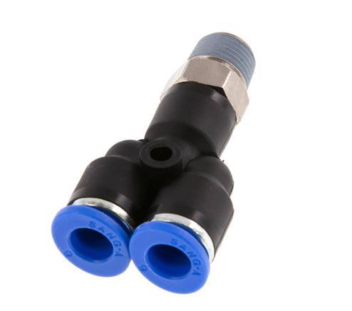 6mm x R1/8'' Y Push-in Fitting with Male Threads Brass/PA 66 NBR Rotatable [2 Pieces]