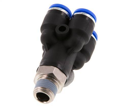 6mm x R1/8'' 4-way Y Manifold Push-in Fitting with Male Threads Brass/PA 66 NBR Rotatable
