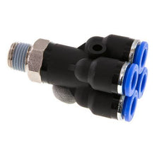 6mm x R1/8'' 4-way Y Manifold Push-in Fitting with Male Threads Brass/PA 66 NBR Rotatable