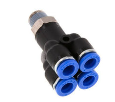 6mm x R1/8'' 4-way Y Manifold Push-in Fitting with Male Threads Brass/PA 66 NBR Rotatable