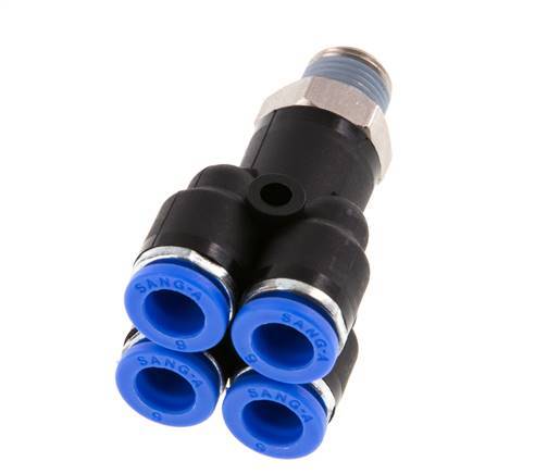 6mm x R1/8'' 4-way Y Manifold Push-in Fitting with Male Threads Brass/PA 66 NBR Rotatable