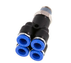 6mm x R1/8'' 4-way Y Manifold Push-in Fitting with Male Threads Brass/PA 66 NBR Rotatable