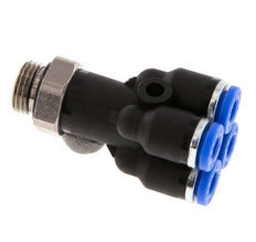 4mm x G1/8'' 4-way Y Manifold Push-in Fitting with Male Threads Brass/PA 66 NBR Rotatable