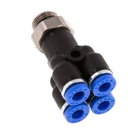 4mm x G1/8'' 4-way Y Manifold Push-in Fitting with Male Threads Brass/PA 66 NBR Rotatable
