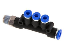 4mm x 6mm x R1/8'' 3-way Manifold Push-in Fitting with Male Threads Brass/PA 66 NBR Rotatable