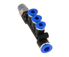 4mm x 6mm x R1/8'' 3-way Manifold Push-in Fitting with Male Threads Brass/PA 66 NBR Rotatable