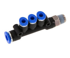 4mm x 6mm x R1/8'' 3-way Manifold Push-in Fitting with Male Threads Brass/PA 66 NBR Rotatable