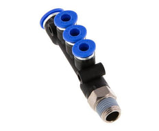 4mm x 6mm x R1/8'' 3-way Manifold Push-in Fitting with Male Threads Brass/PA 66 NBR Rotatable