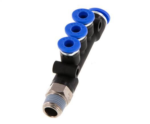 4mm x 6mm x R1/8'' 3-way Manifold Push-in Fitting with Male Threads Brass/PA 66 NBR Rotatable