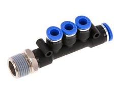 6mm x 8mm x R3/8'' 3-way Manifold Push-in Fitting with Male Threads Brass/PA 66 NBR Rotatable