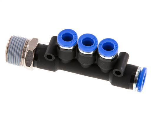 6mm x 8mm x R3/8'' 3-way Manifold Push-in Fitting with Male Threads Brass/PA 66 NBR Rotatable