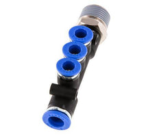 6mm x 8mm x R3/8'' 3-way Manifold Push-in Fitting with Male Threads Brass/PA 66 NBR Rotatable