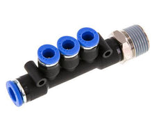 6mm x 8mm x R3/8'' 3-way Manifold Push-in Fitting with Male Threads Brass/PA 66 NBR Rotatable