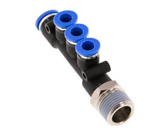 6mm x 8mm x R3/8'' 3-way Manifold Push-in Fitting with Male Threads Brass/PA 66 NBR Rotatable