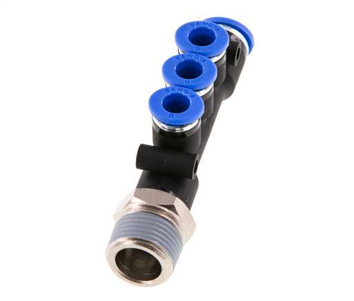 6mm x 8mm x R3/8'' 3-way Manifold Push-in Fitting with Male Threads ...