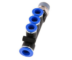 8mm x 10mm x R3/8'' 3-way Manifold Push-in Fitting with Male Threads Brass/PA 66 NBR Rotatable