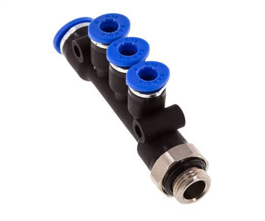 4mm x 6mm x G1/8'' 3-way Manifold Push-in Fitting with Male Threads Brass/PA 66 NBR Rotatable