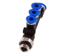 4mm x 6mm x G1/8'' 3-way Manifold Push-in Fitting with Male Threads Brass/PA 66 NBR Rotatable