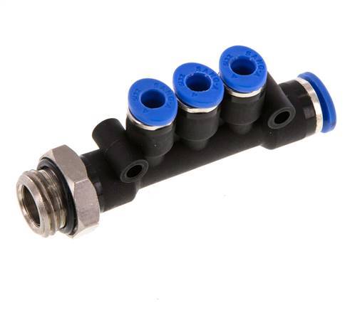4mm x 6mm x G1/4'' 3-way Manifold Push-in Fitting with Male Threads Brass/PA 66 NBR Rotatable