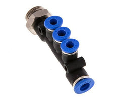 4mm x 6mm x G1/4'' 3-way Manifold Push-in Fitting with Male Threads Brass/PA 66 NBR Rotatable