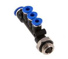 4mm x 6mm x G1/4'' 3-way Manifold Push-in Fitting with Male Threads Brass/PA 66 NBR Rotatable