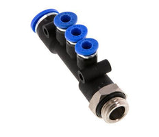 4mm x 8mm x G1/4'' 3-way Manifold Push-in Fitting with Male Threads Brass/PA 66 NBR Rotatable