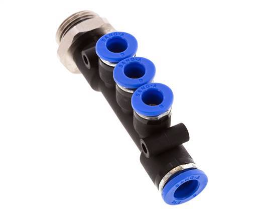 6mm x 8mm x G3/8'' 3-way Manifold Push-in Fitting with Male Threads Brass/PA 66 NBR Rotatable