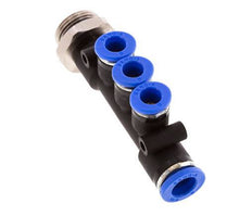 6mm x 8mm x G3/8'' 3-way Manifold Push-in Fitting with Male Threads Brass/PA 66 NBR Rotatable