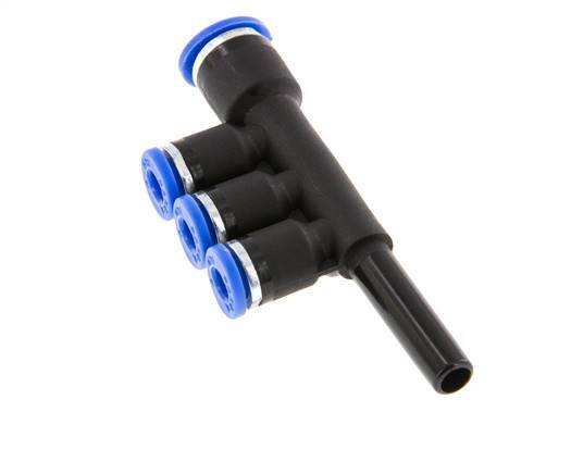 4mm x 6mm x 6mm 3-way Manifold Push-in Fitting with Plug-in Brass/PA 66 NBR