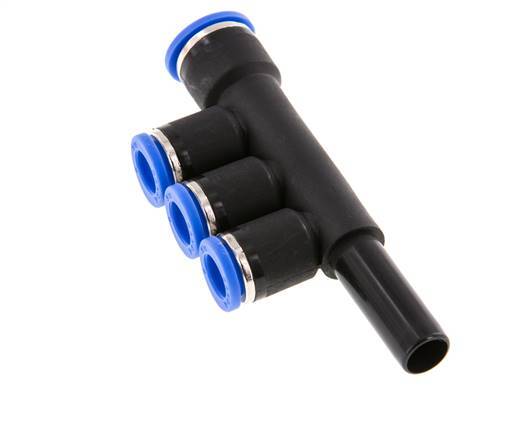 8mm x 10mm x 10mm 3-way Manifold Push-in Fitting with Plug-in Brass/PA 66 NBR