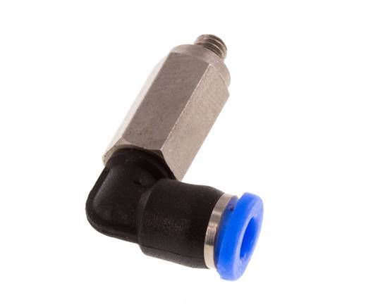 3mm x M 3 90deg Elbow Push-in Fitting with Male Threads Steel/PBT NBR Long Sleeve Rotatable Compact Design