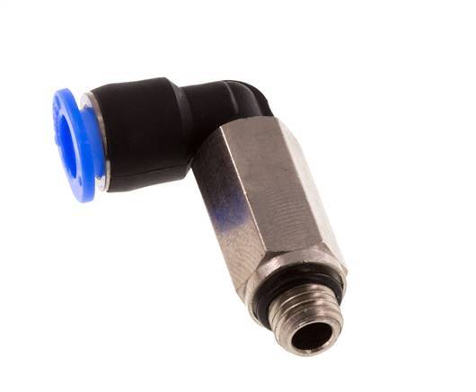 6mm x M 7 90deg Elbow Push-in Fitting with Male Threads Brass/PBT NBR Long Sleeve Rotatable Compact Design [2 Pieces]