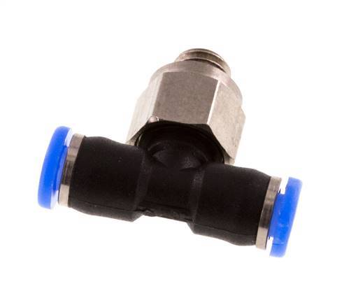 3mm x M 5 Inline Tee Push-in Fitting with Male Threads Brass/PBT NBR Rotatable Compact Design [2 Pieces]